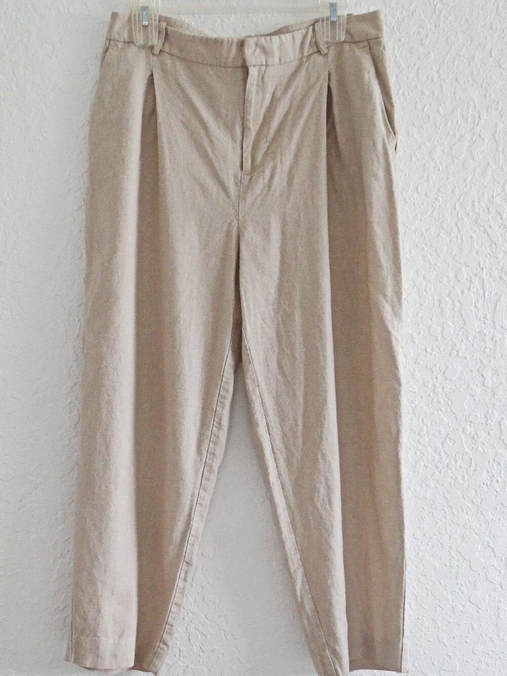 ZARA Women's M Linen Blend Cropped Barrel Pants Trousers Tan Beige